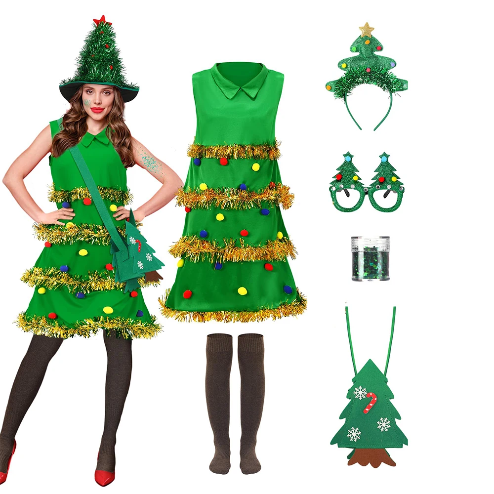 Christmas Tree Costume Set For Women Xmas Party Festive Costumes