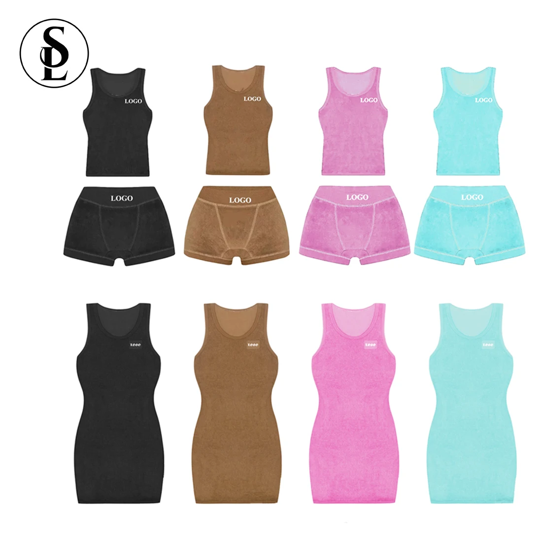 Пользовательский цвет вышивка логотипа французский махровый комплект одежды для дома хлопковое махровое полотенце Топ Леггинсы для женщин комплект из двух предметов, комплект с шортами