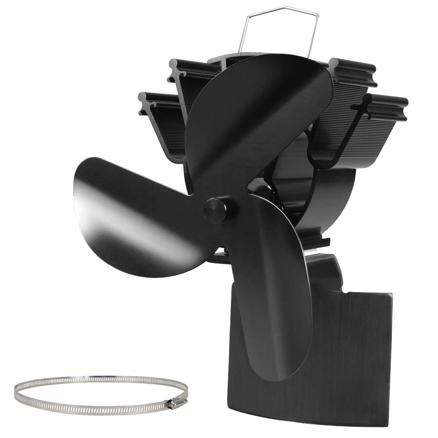 Heat Powered Wood 3 Blades Stove Fan on Chimney with Silent Motors Push Horizontal Air Flow  for Wood Burning Stove/Gas/Pellet