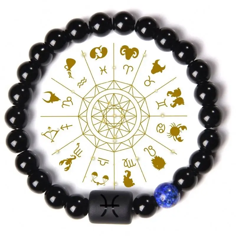 Hot Selling Twelve Zodiac Natural Beads Bracelets 10mm Black Agate Woven Adjustable Yoga Bracelet
