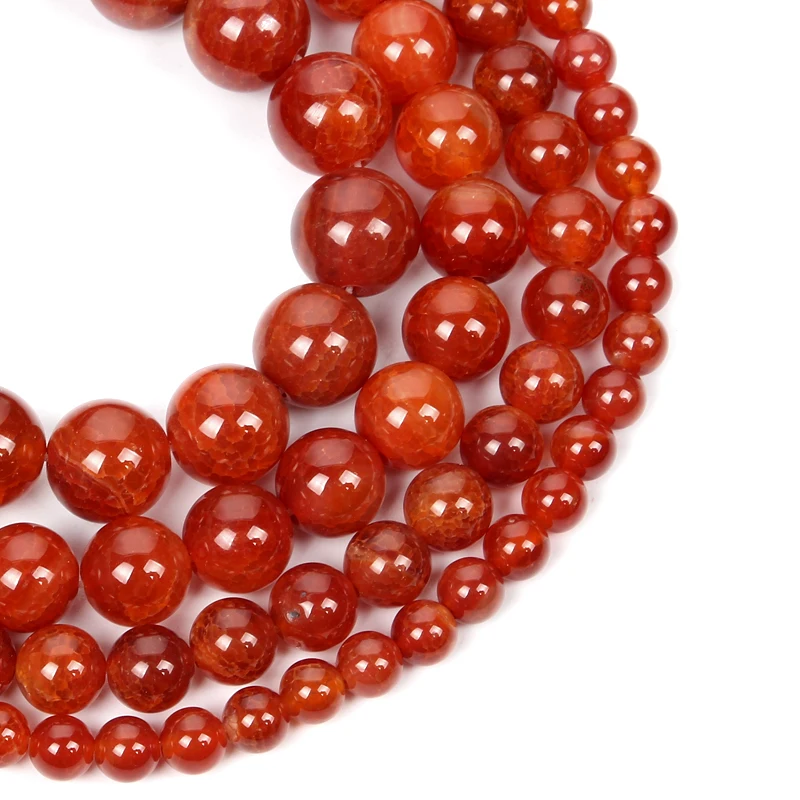 4 6 8 10 12mm Natural Stone Carnelian Round Beads Red Agate Loose Beads For Jewelry Making DIY Bracelet Necklace Accessories