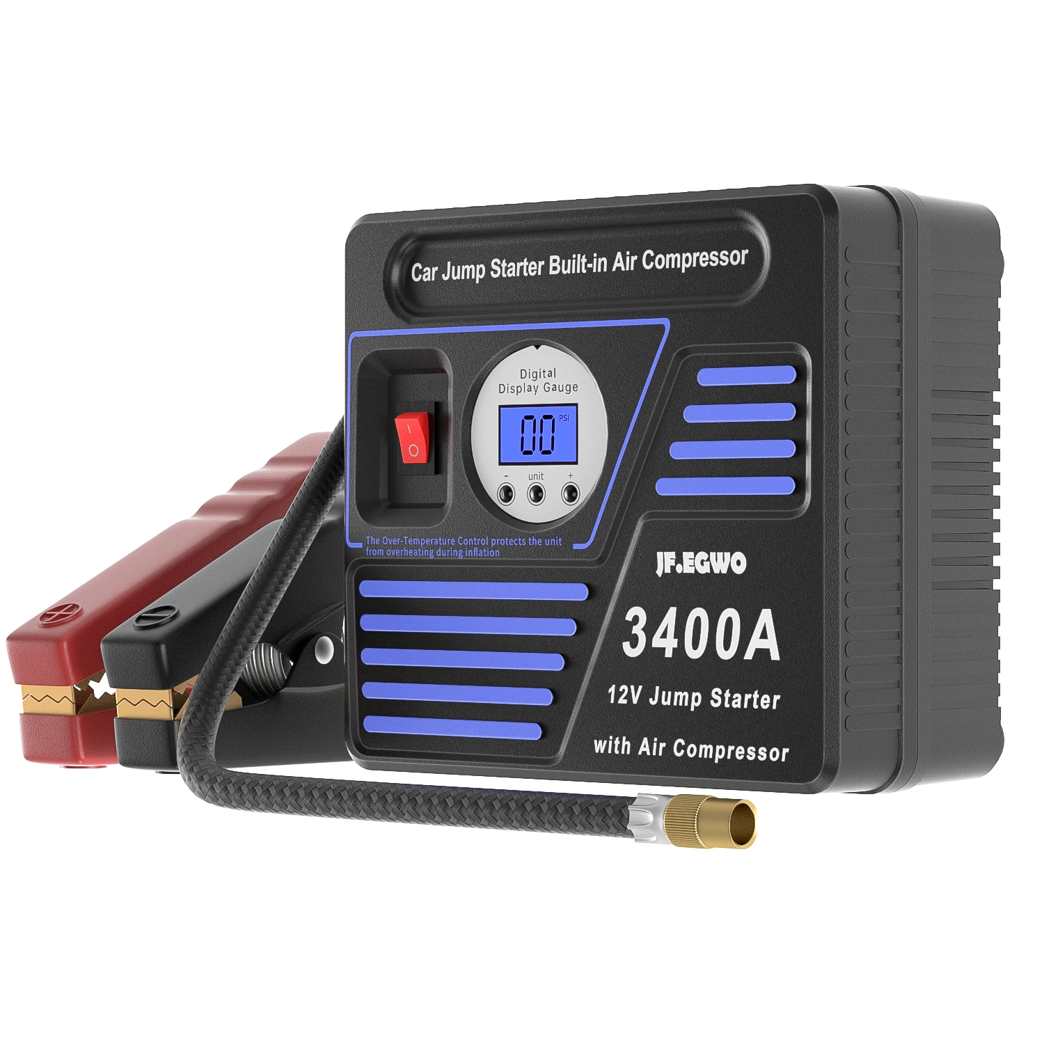 Car jump starter power bank for battery capacitor with air compressor for car booster and tyre inflator