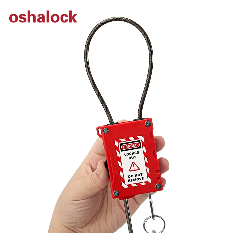 Adjustable Cable Lockout safety padlock with Plastic-coated Stainless Steel Cable