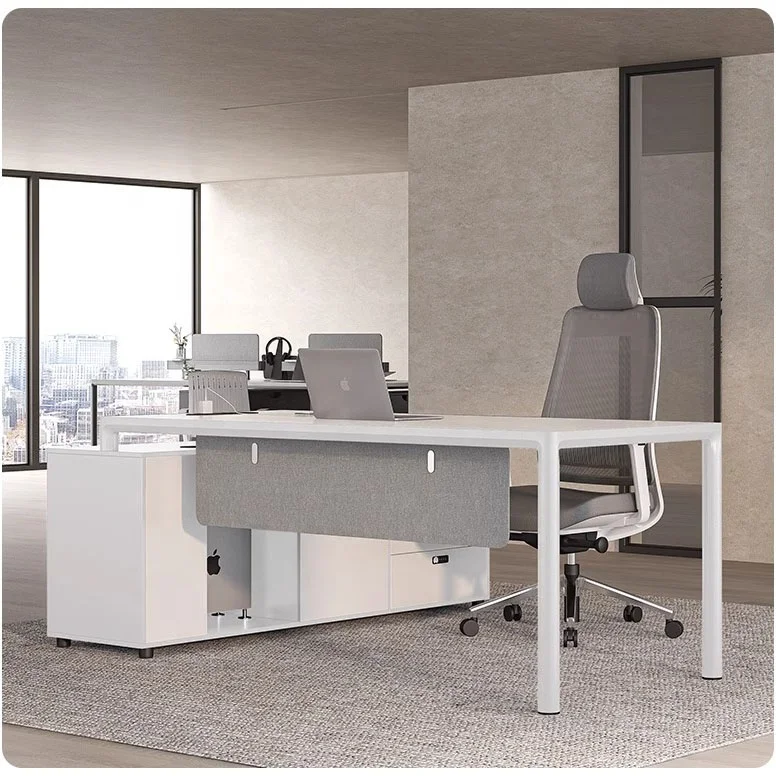 High End Aluminum Dark Gray White Office Furniture Supervisor Office Table Manager With Modesty Panel