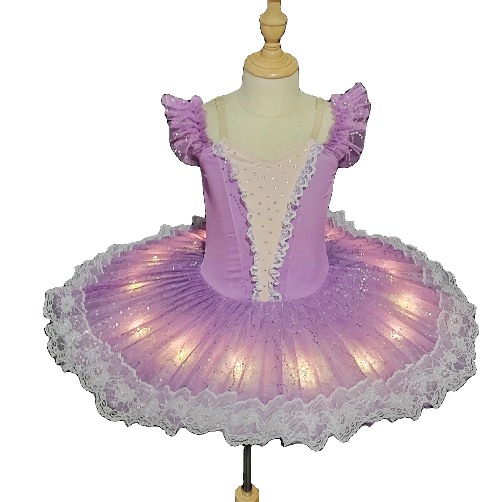 LED Light purple Swan Lake Ballet Dress Fluffy stage performance Dance Costume shiny sequin mes Tutu Dresses Training Dance wear