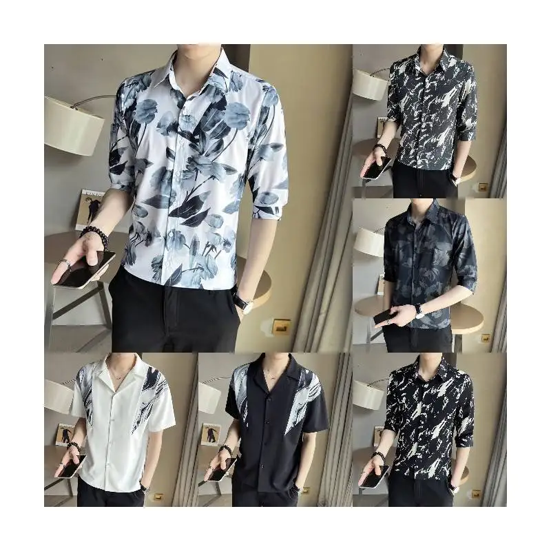 Wholesale 2024 Mens Clothes Leopard Printed Disco Shirts Short Sleeve Button Down Casual Shirt for Club Rock Party Camicia Uomo