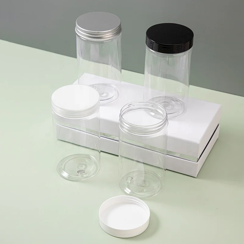 Wholesale Food Grade 300ml 400ml 500ml Transparent PET plastic jar with  screw cap