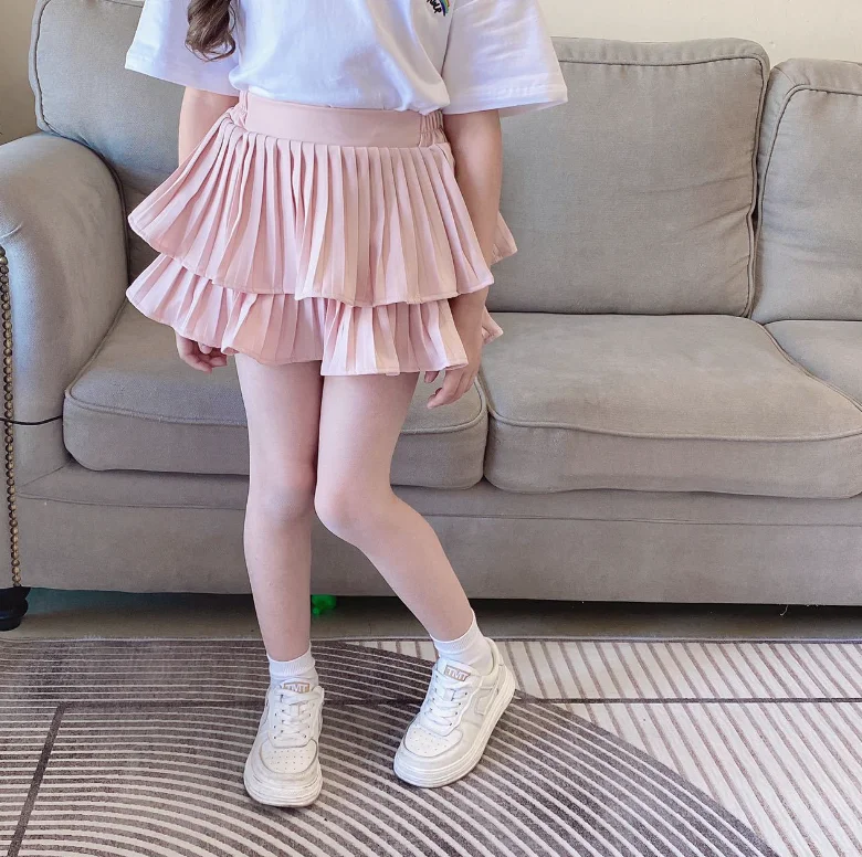 Girl pure color short skirt pleated skirt  casual girl short skirt black kids