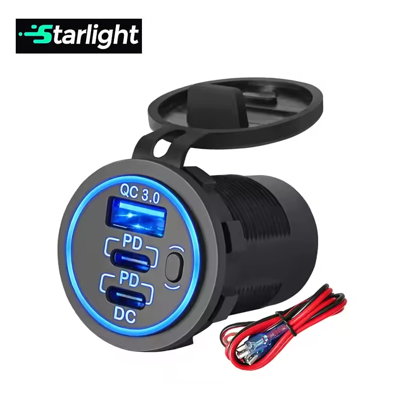 12V-24V USB C быстрое автомобильное зарядное устройство 3 порта PD & QC3.0 розетка водонепроницаемый 12V адаптер для морского автобуса