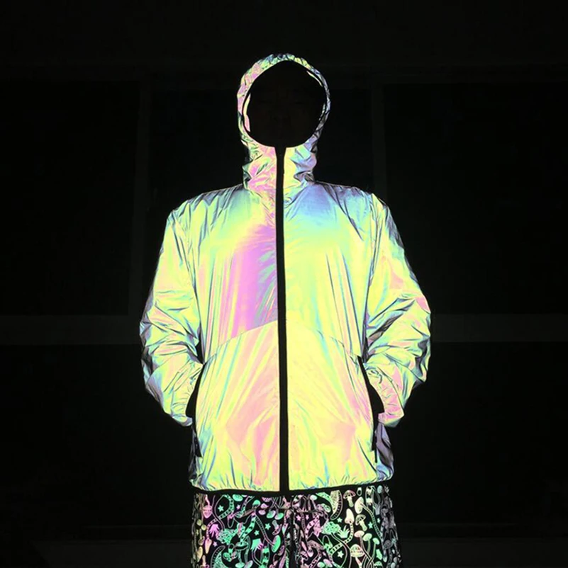 Latest design Unisex Windbreaker Rainbow Reflective Jackets Full Zip Jacket For Men