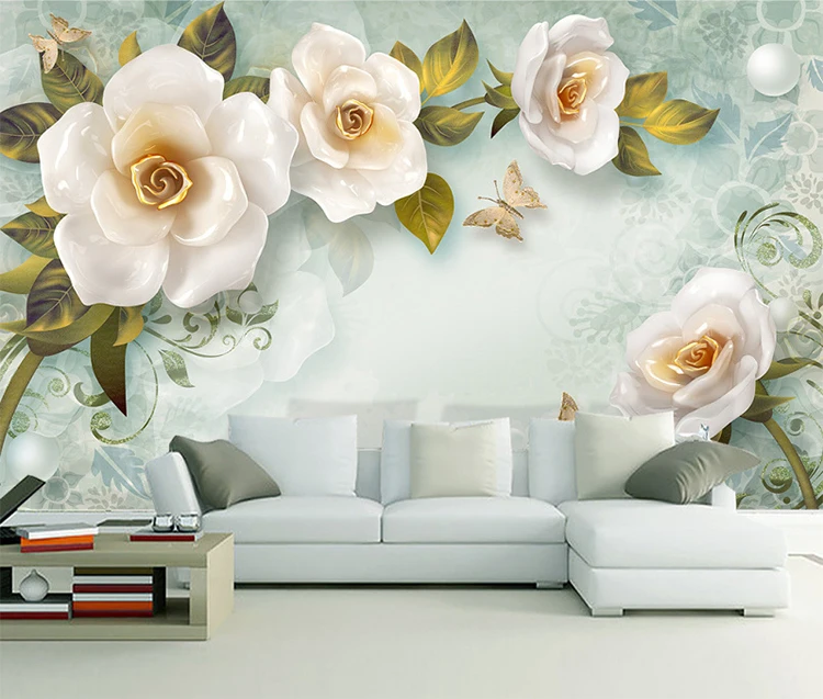 European-style retro  3D mural embossed rose  wall decoration painting pvc wallpaper