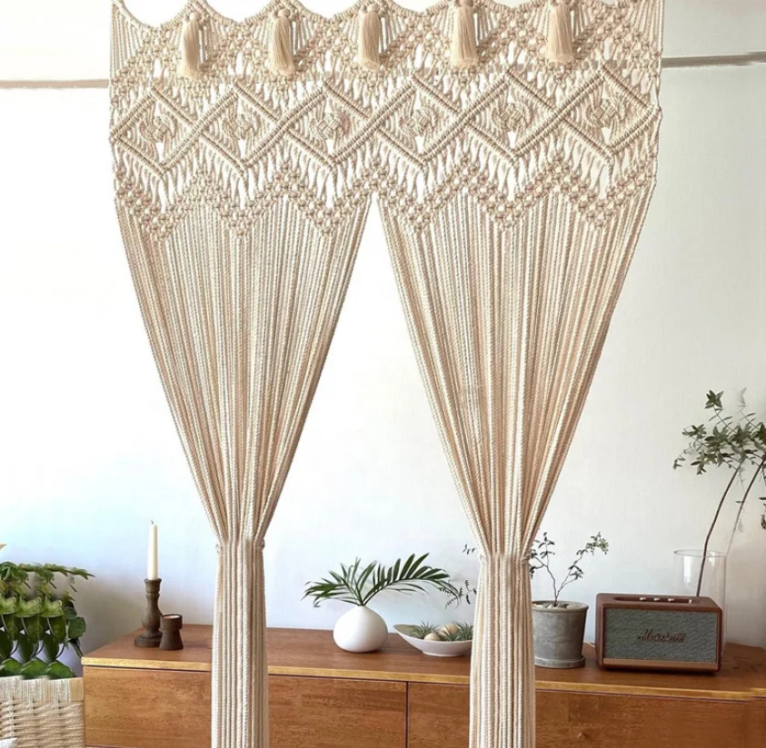 Nordic Handmade Bohemian Cotton Rope Wall Hanging Tassel Room Divider Macrame Door Curtain