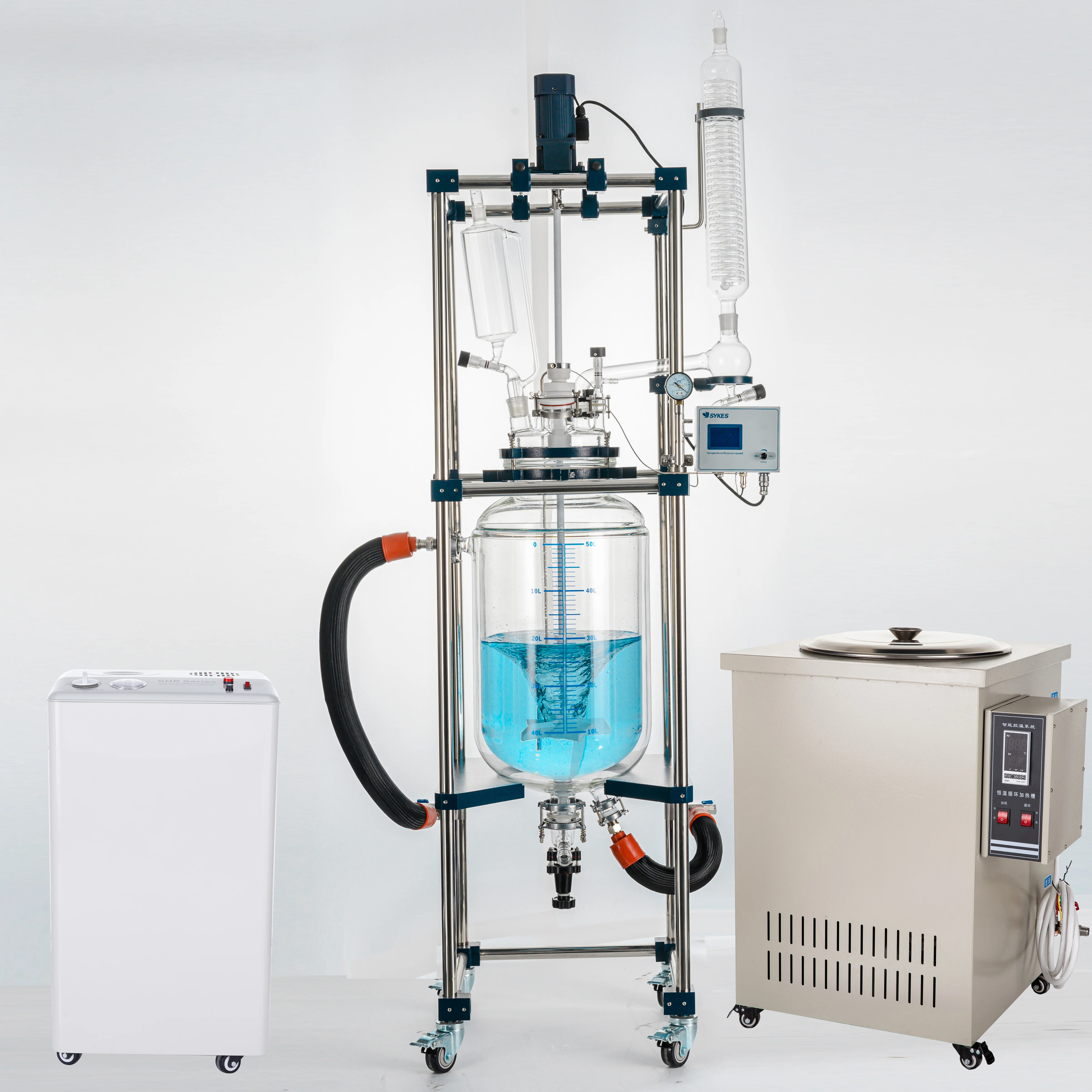 CE 50Liter Chemical Laboratory Cylindrical Two Layer Jacketed High Borosilicate Glass Reactor Factory Price