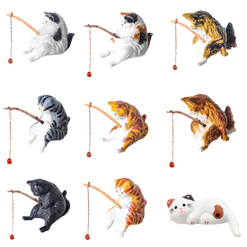 Cute Cat Figurines Aquarium Fish Tank Aquarium Pendant Cat for Fish Tank Aquarium Landscape Cat Fishing Figurine