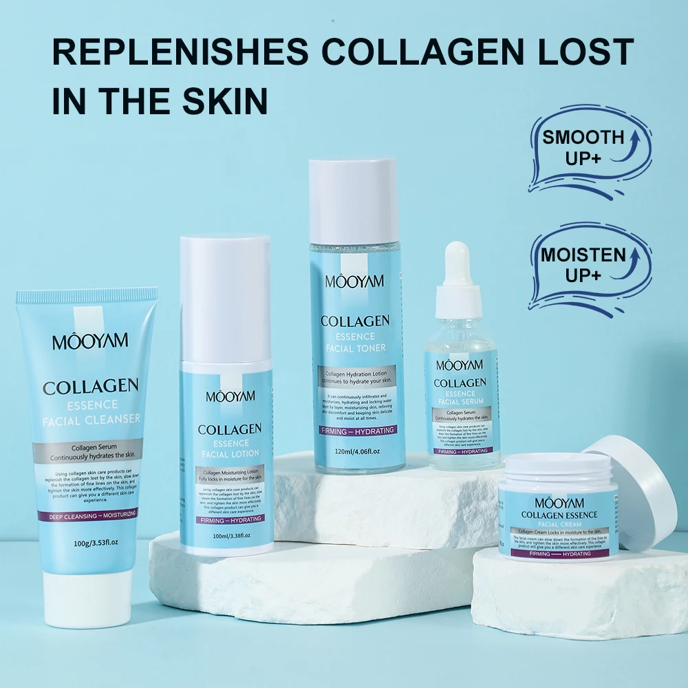 Collagen Skin Perfection 5 Pieces Skincare Kit Anti-Wrinkle Lightening Firm Skin Collagen Natural Skin Care Set Gift Box