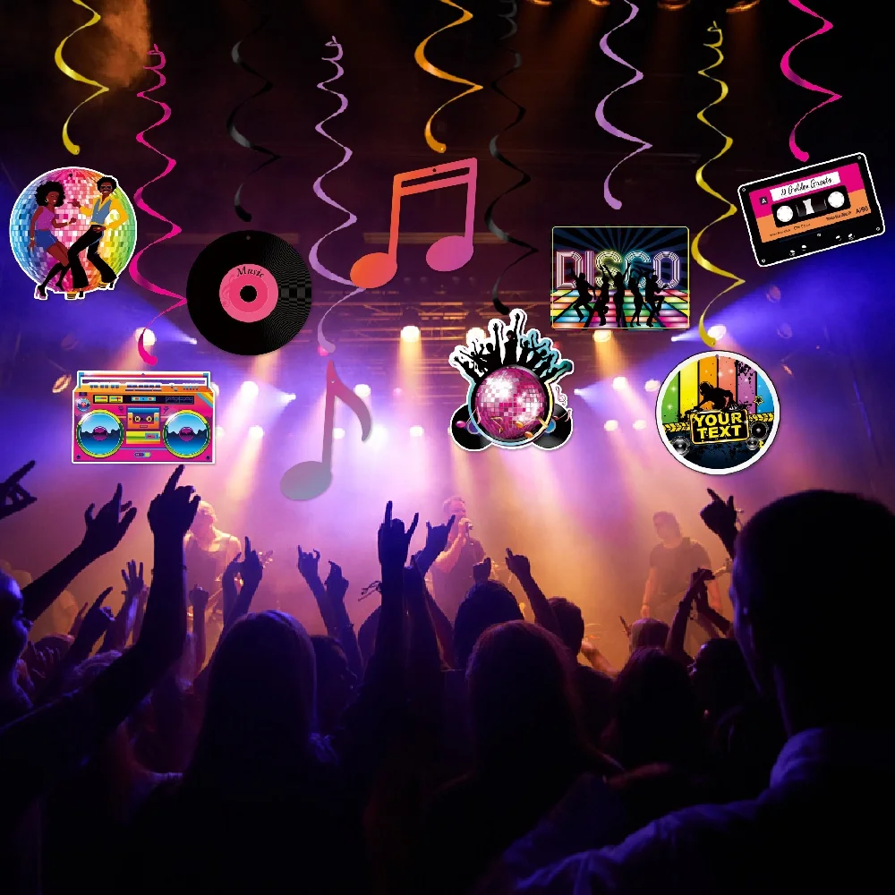 New Product 60s 70s 80s Theme Party Decoration Hip Hop Throwback Hanging Swirls Ceiling for Adults Rock Hippie Disco Retro Party