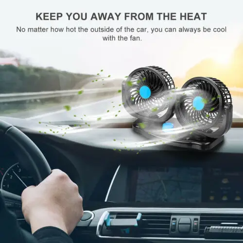 12V Rotation Car Vehicle Cooling Air Fan Silent Cooler Adjustable 2 Speed for car
