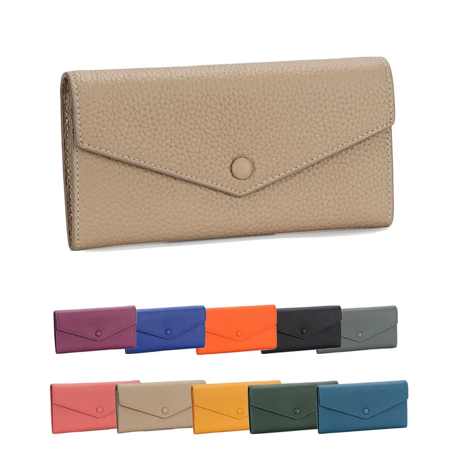 custom womens cell purse zipper open card holder wallet slot bag cowhide long leather wallet for men women 3162
