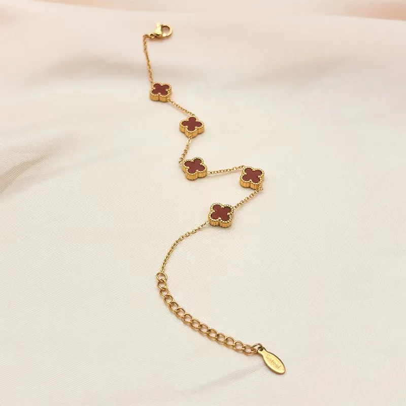 goog quality stainless steel 18k gold flower bracelet jewelry five clover flower wrist discount clover bracelet