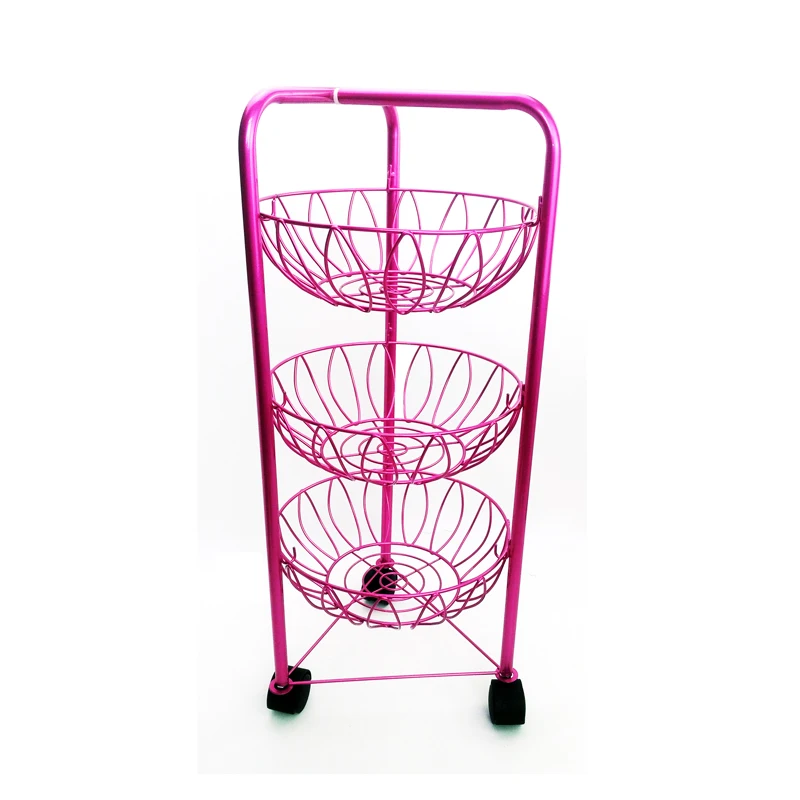 
High performance carbon steel powder coating vegetable fruit storage basket 3 layer kitchen trolley cart 
