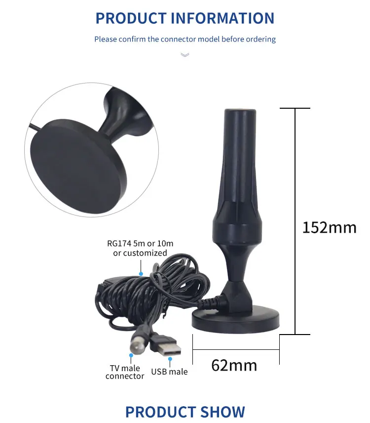 Wireless Uhf Vhf Active Dvb-t Signal Amplifier Portable Hdtv 45dbi Wireless Indoor Magnetic Mast Dtmb Tv Antenna