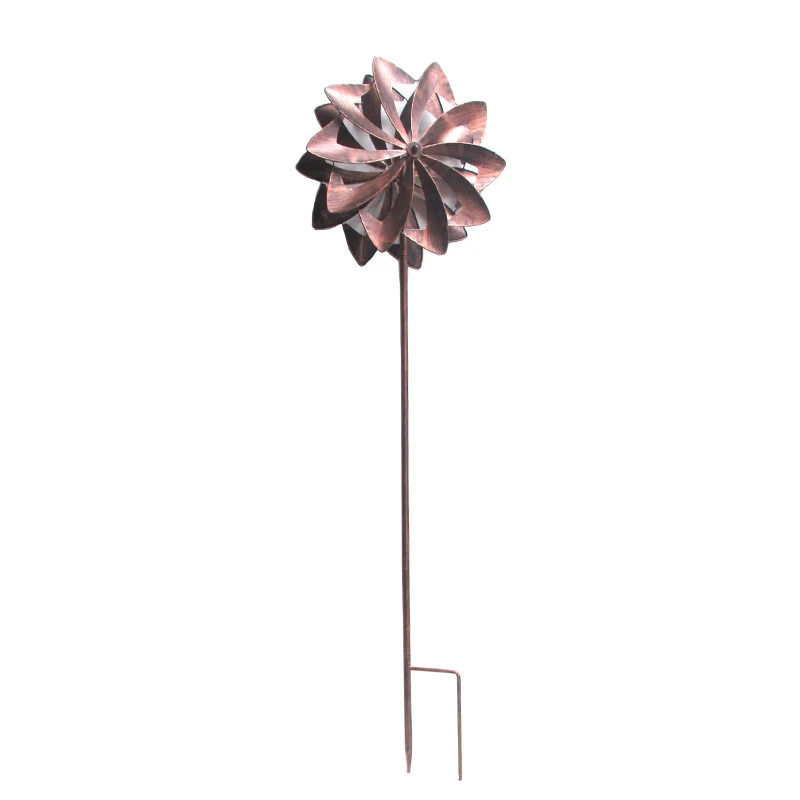 Decorative 3D Kinetic Outdoor Metal Wind Spinners Wind Catchers for Garden Decorations Double Wind Spinner with Stake