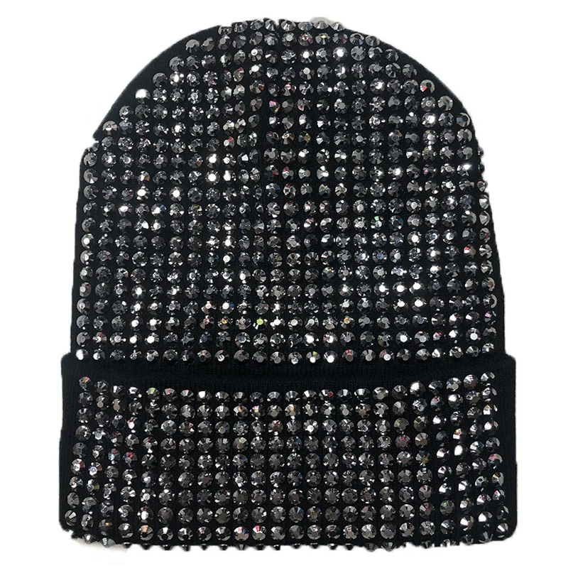 Новинка; Дизайнерская шикарная обувь с блестящим кристаллом из горного хрусталя вязаная женская зимняя шапка