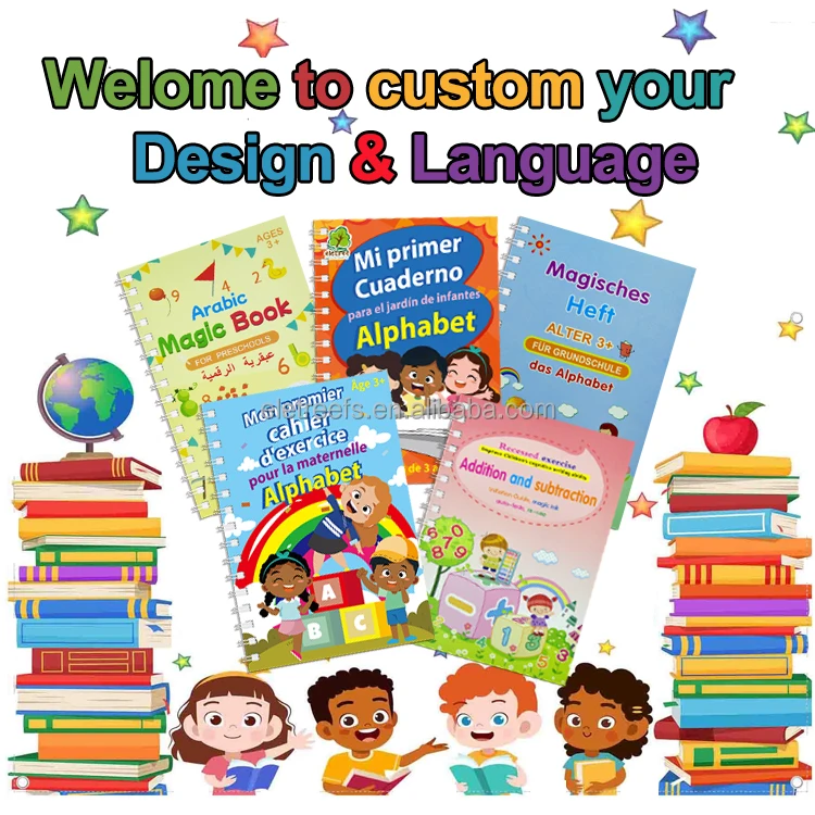 Kids Preschool Reusable English Good Grooved Hand Writing Practice Exercise Book Copybook For Kids