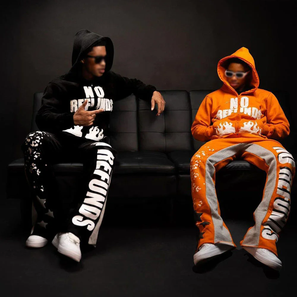 Custom Logo High Quality French Terry Embroidery Sweatpants and Hoodie Jogger Set Zip up Acid Wash Sun Faded Tracksuit for Men
