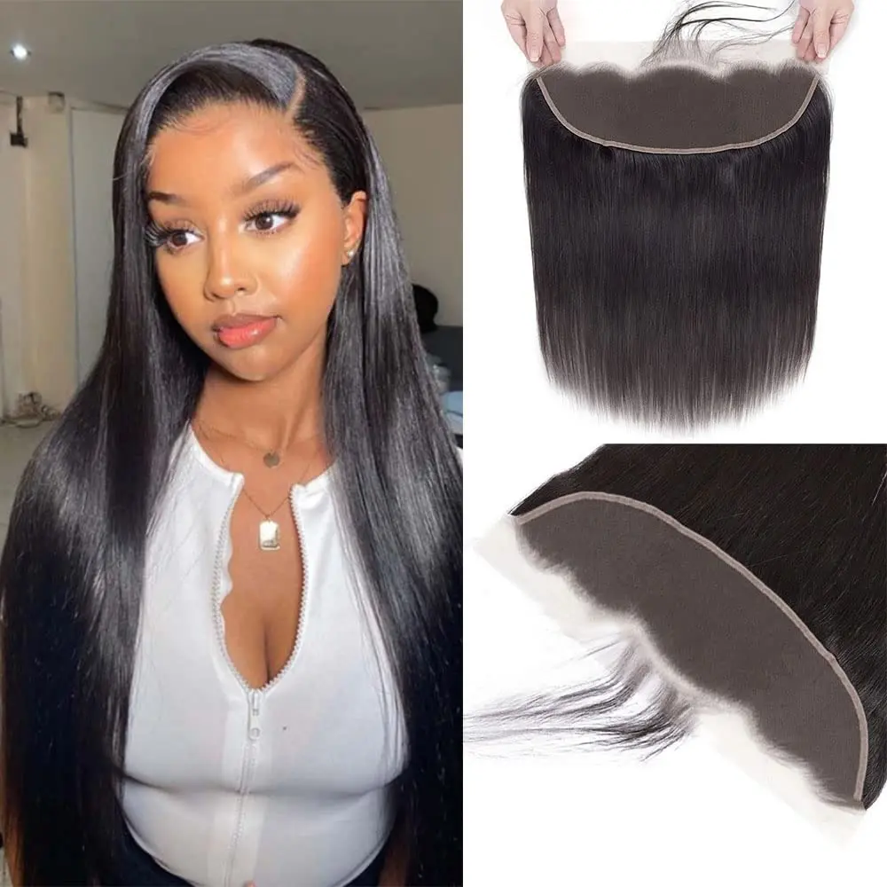 AMLHAIR brazilian hair natural color silky straight pre plucked baby hair line 13x4 13x6 HD swiss lace closure frontal