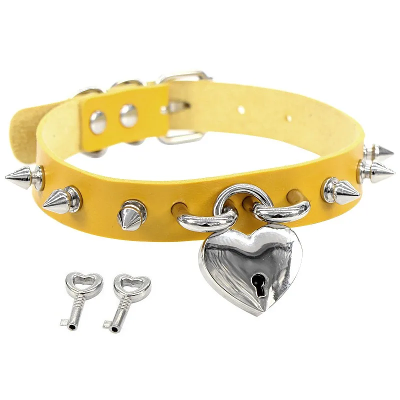 Sticker Lock love pendant necklace rivet choker Collar leather Heart Necklace with key Fashion statement rock hiphop jewelry