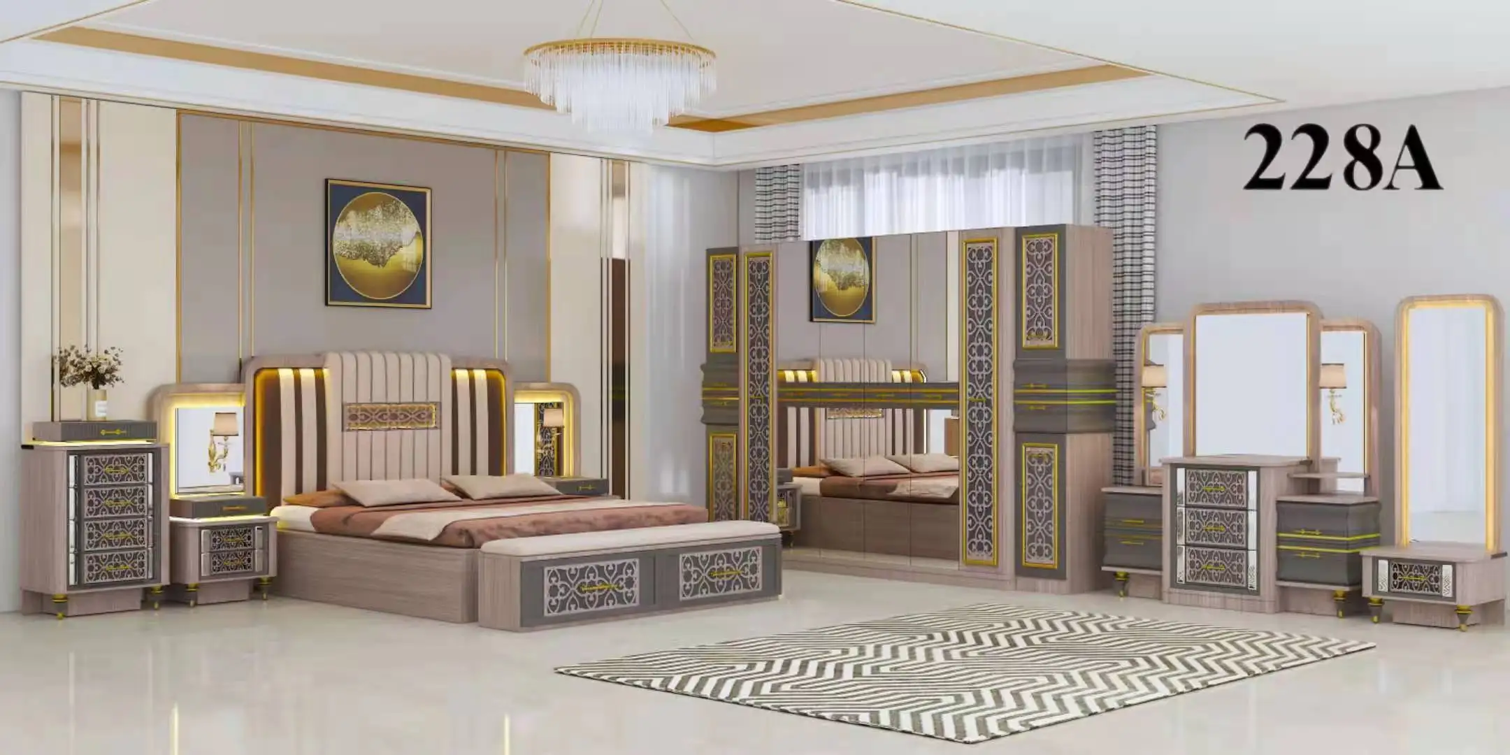 Modern New Coming Painting MDF Board Good Quality 8PCS Bedroom Set Furniture for Home