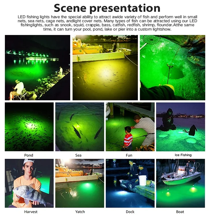 30w 60w 100w 200w 300w 400w Lure Deep Drop Underwater Lights Fishing Squid Fish Lure Light Green Lamp Night Fish Lights