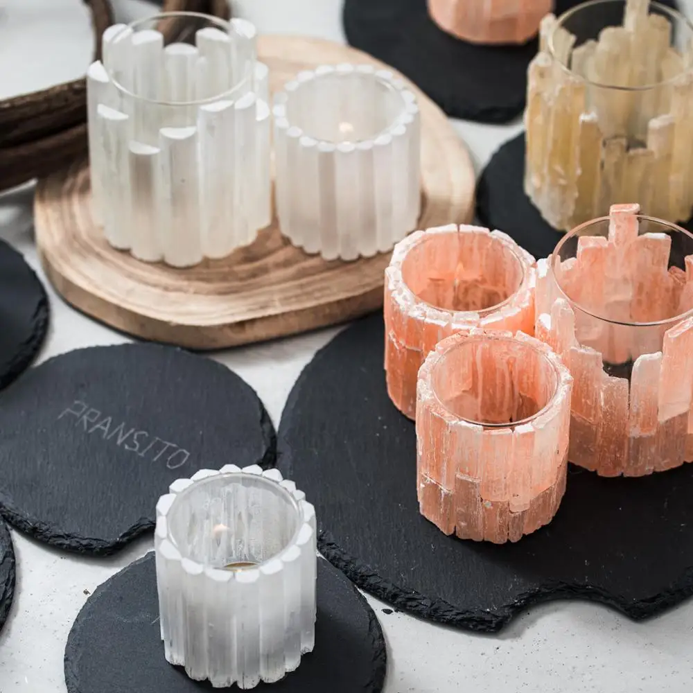 Creative natural crystal stone himalayan salt candle holders
