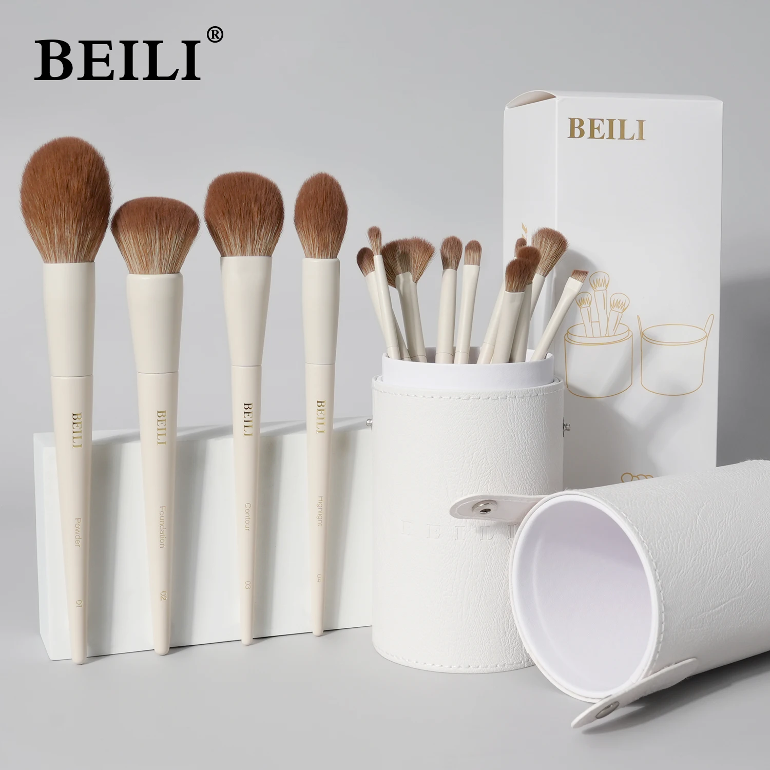 Beauty Accessories Luxury Professional Makeup Brushes Set 15pcs With Beige Wood Handle Vegan Cruelty Free Make Up Brushes