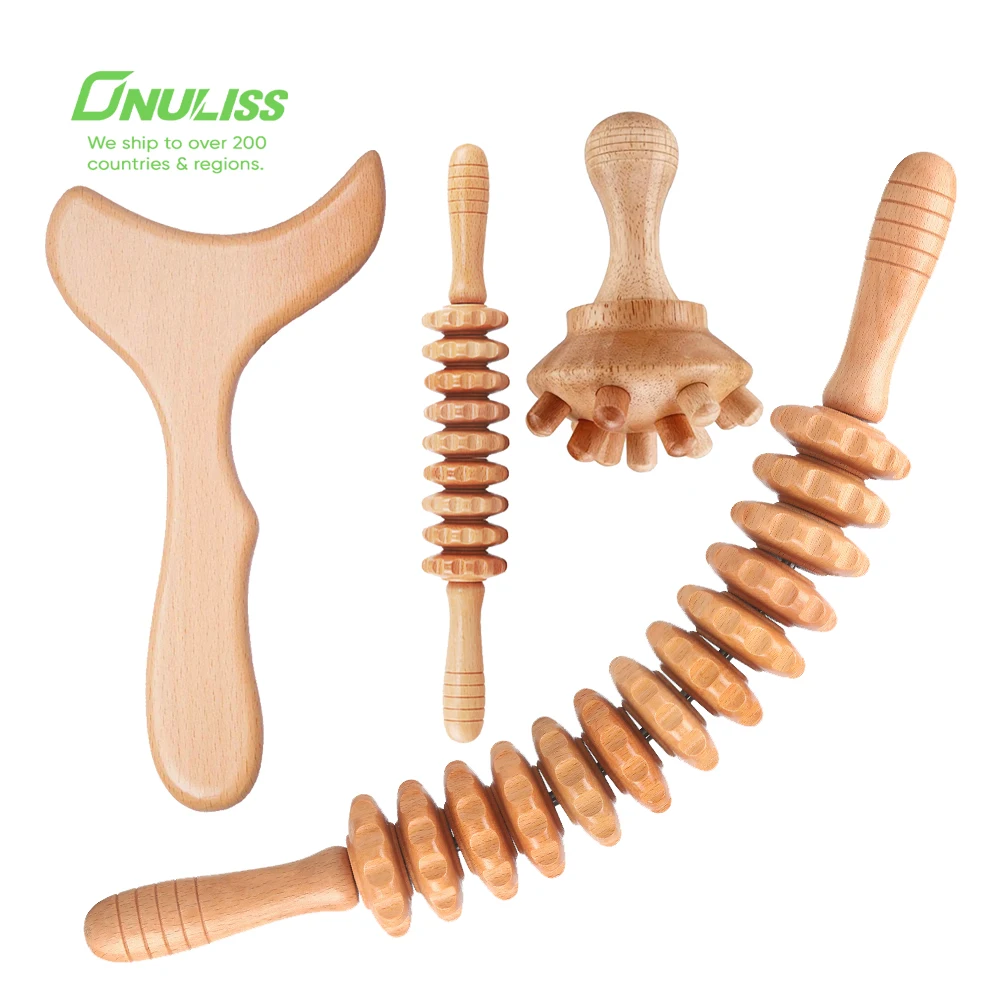 Handheld Wooden Back Massage Roller Wooden Double Roller Massager Wooden Wheels Foot Massager