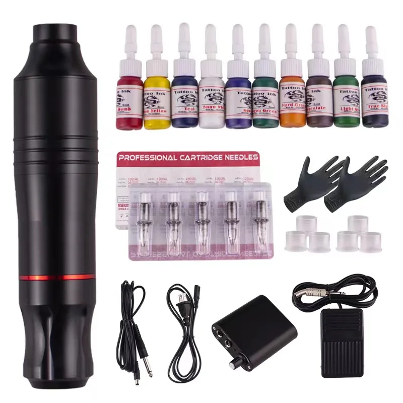Набор тату-машинок с блоком питания с ножной педалью и чернилами для татуировки для нового стартового питания татуировки