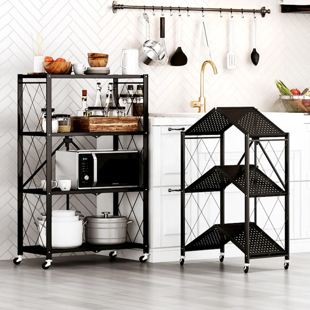 Cheap Tall Metal Wood 4 Tiers Kitchen Storage Organizer Shelf Rack Microwave Oven Stand