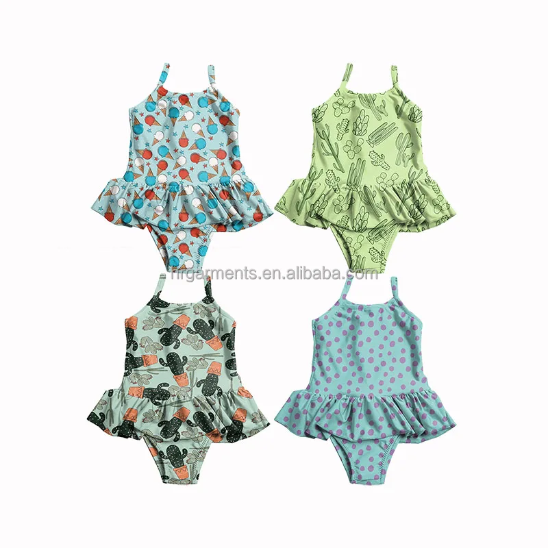 Custom Summer Kids Baby Purple Dot Pattern Skirted Swimsuit Beachwear Bikini Suit Children Girls Swimwear