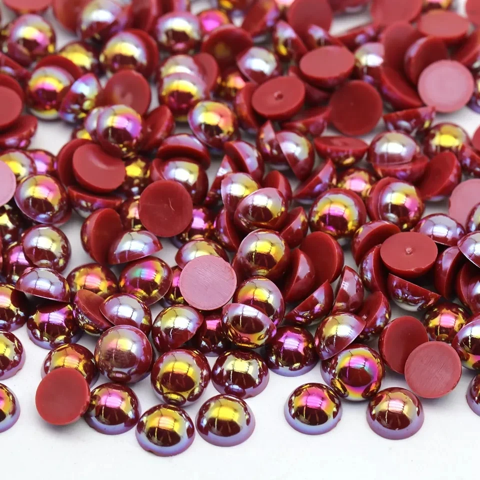 Wholesale Factory Price 6 mm Red AB Plastic Half Round Pearls Rhinestones For Clothing Decoration