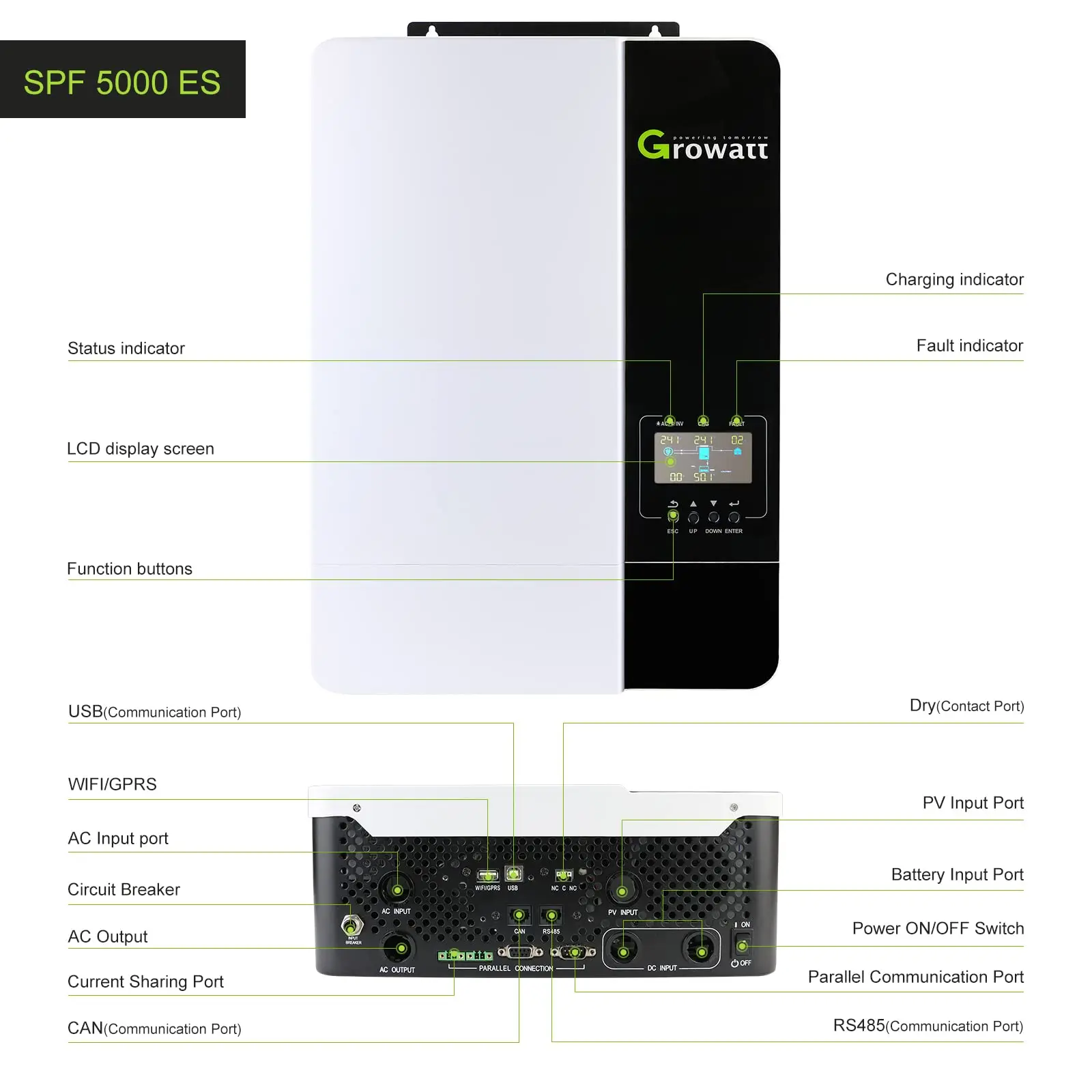 Europe Stock Growatt Spf 48v 5000w 3kw 5kw Es 5kva Mppt Home Solar Off-grid Hybrid Inverter With Wifi
