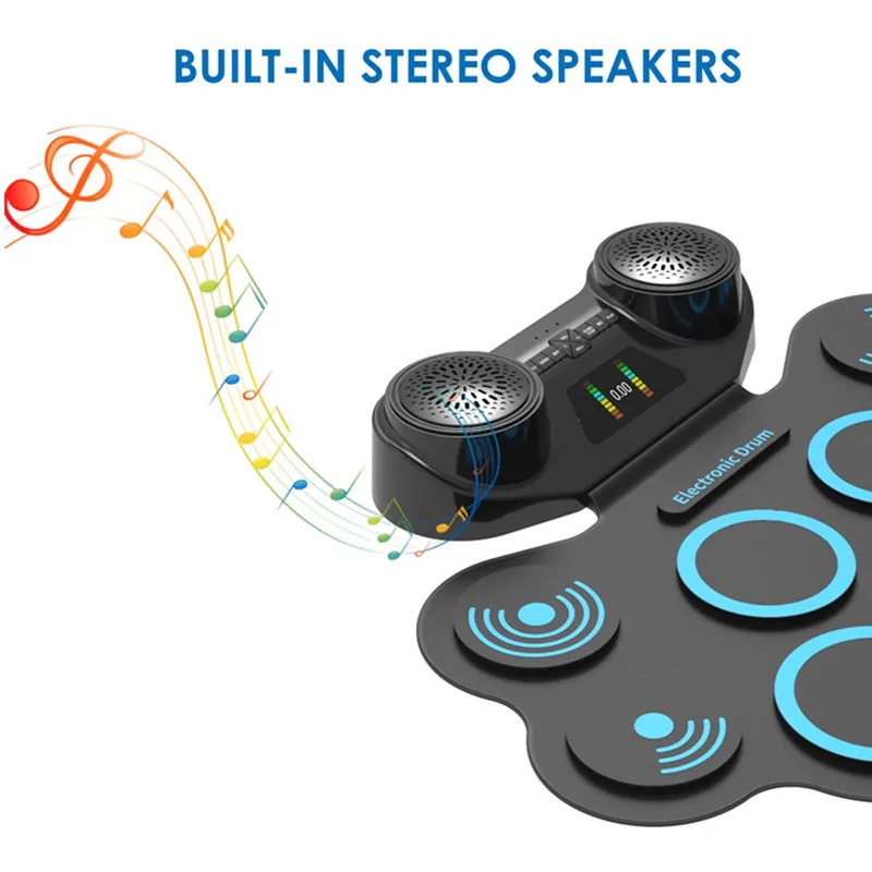 LED Screen Electronic Drum set 9 Pads Roll Up Drum - Electric Drums Practice Pad Kit