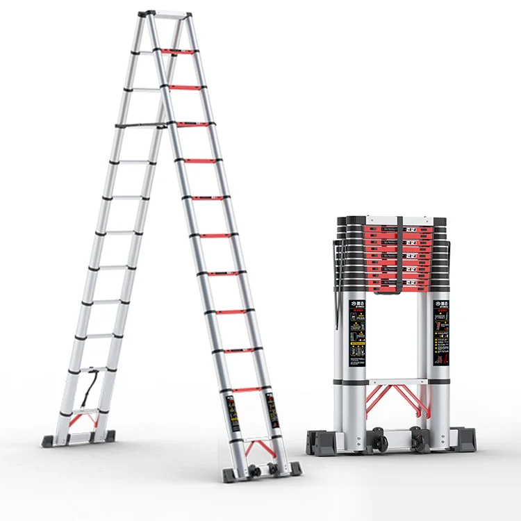 Aluminum multifunctional folding extension ladder Red herringbone ladder Aluminium Industrial telescopic ladder