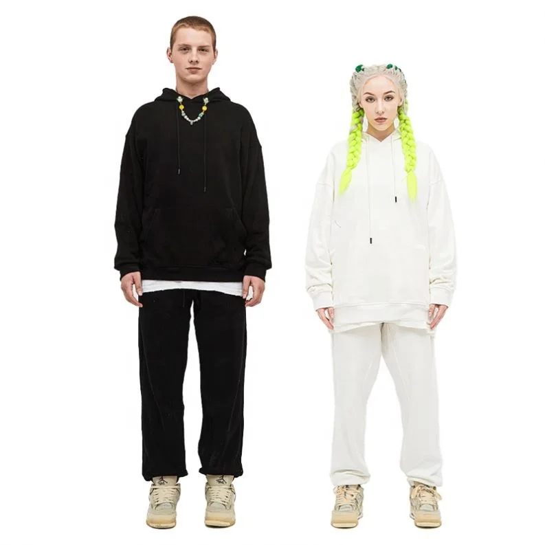380gsm 100%cotton Premium Couples Streetwear Sweatpants Hoodie Set Unisex Tracksuit Plain Hoody 2 Piece Women Plain Sweat Suit