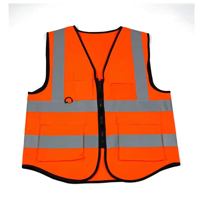 Custom Logo High Visibility Reflective Road Safety Vest Men Construction Orange Cheap Industry Clothing with Pockets