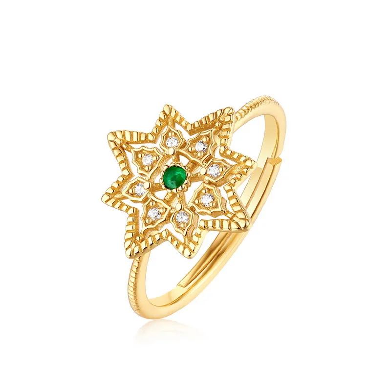 New fashion sterling silver 18k gold plated ring crystal zircon hollow out carve flower lace Opening adjustable ring