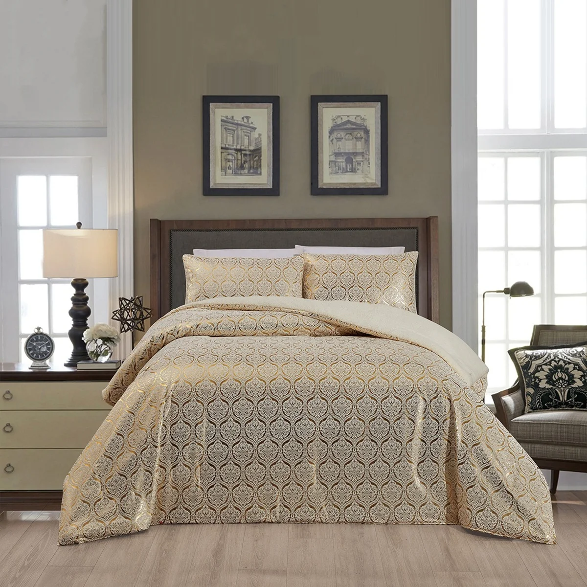 Foil printing gold stamping velvet winter quilt comforter sherpa fleece bedding sets comforter luxury for living room