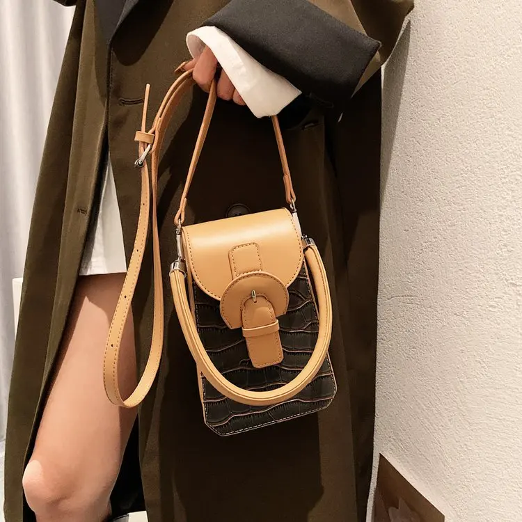 Luxury Contrast Color Handbags Ladies Belt Lock Shoulder Crossbody Purse Designer Crocodile Handbags for Women Mobile Phone Bags