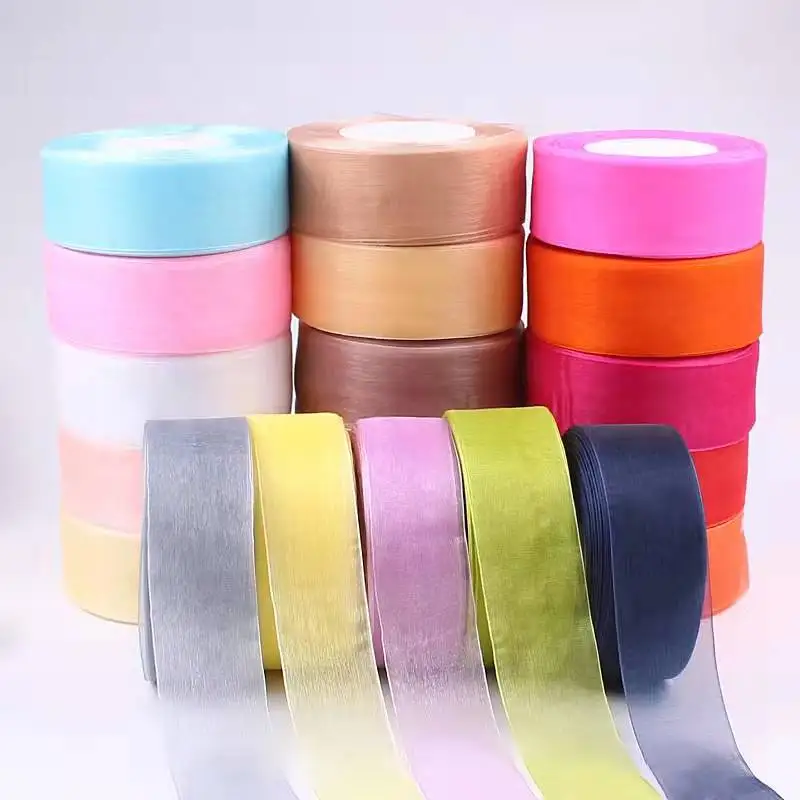 WY021 100% Polyester  Chiffon Silk Fabric Satin Ribbon for Gift Packaging