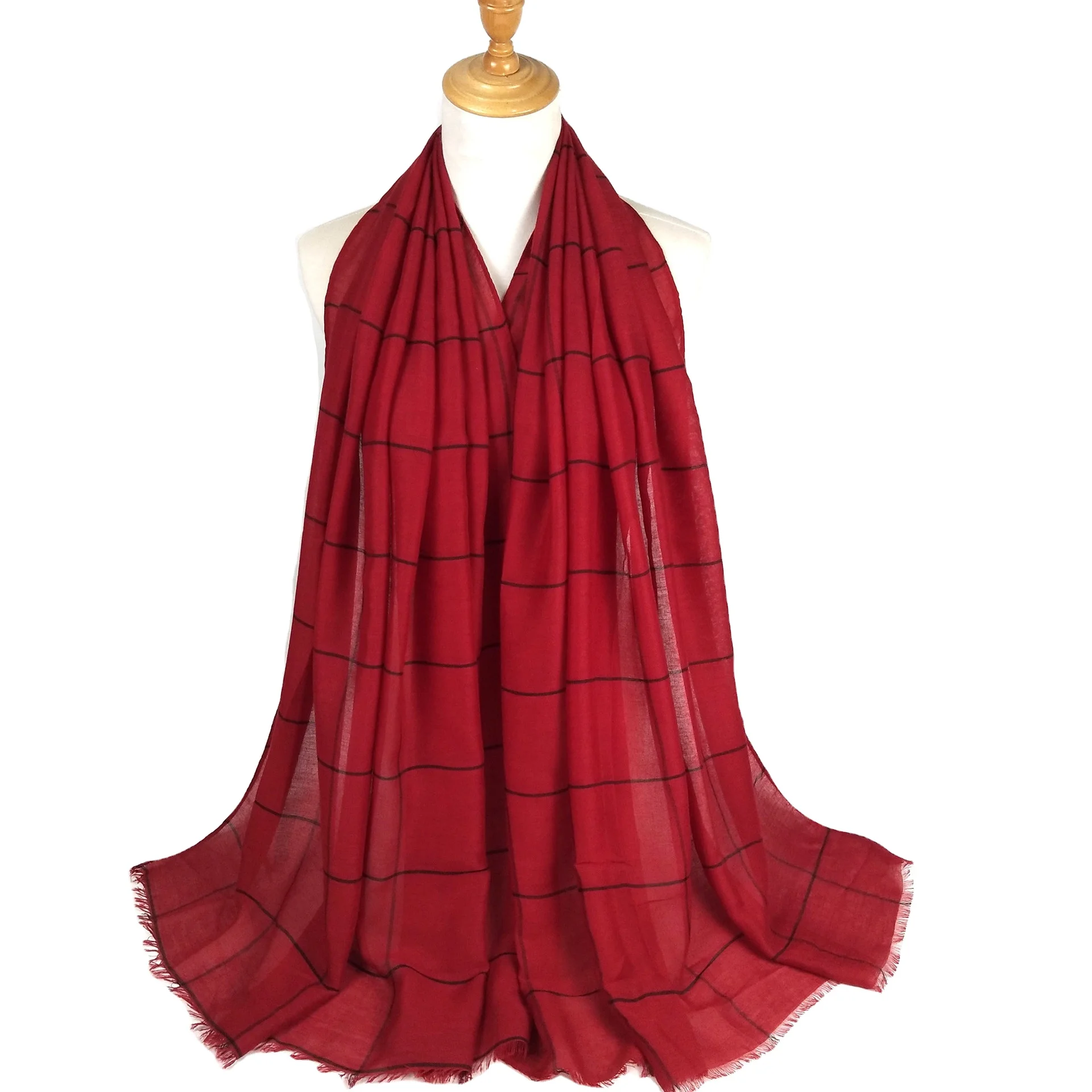 
New cotton and linen checkered scarves cotton long scarves for women monochrome manufacturers direct sales 